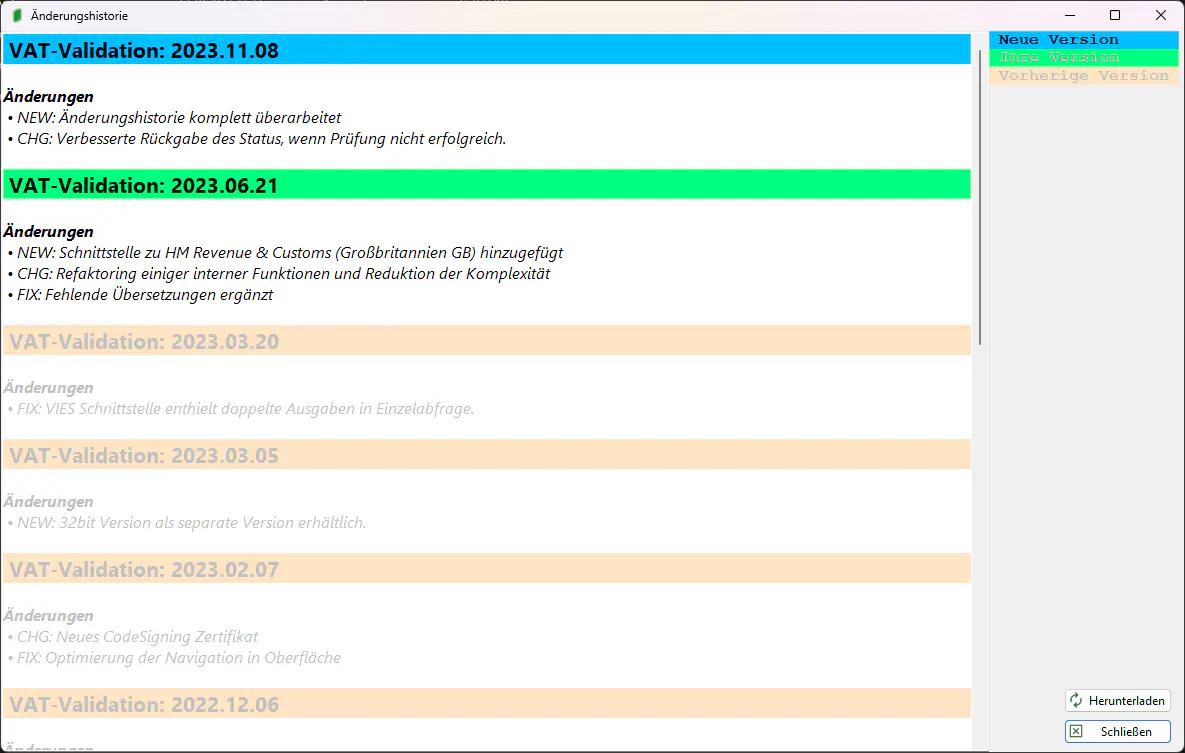 VAT-Validation – Änderungshistorie