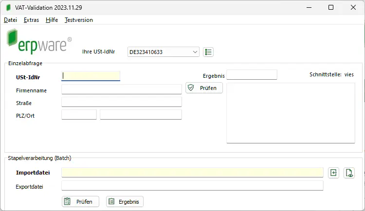 VAT-Validation Hauptfenster - USt-IdNr-Prüfung