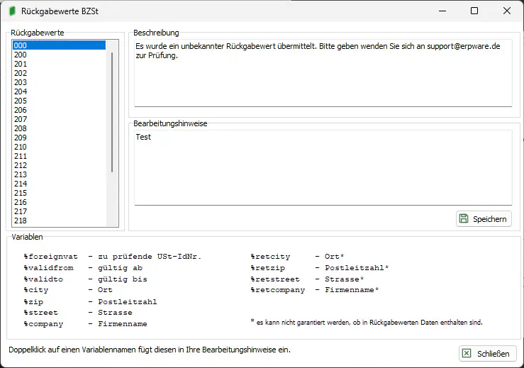 VAT-Validation - Rückgabewerte BZSt